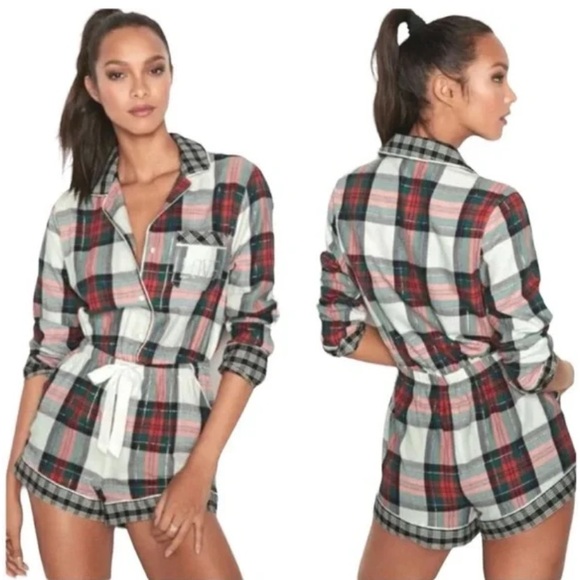 Victoria’s Secret plaid flannel romper size large. 3/4 sleeve super cute comfy. - Picture 14 of 14
